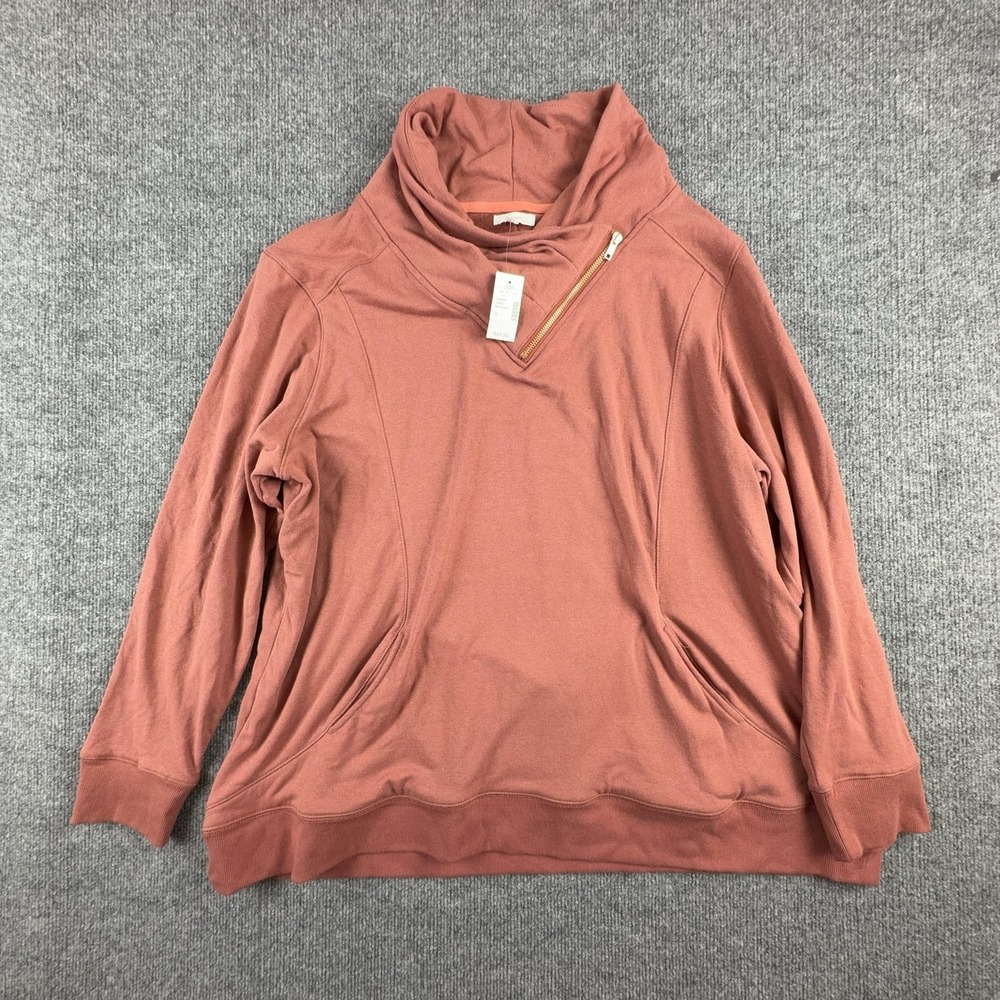 Maurices Sweatshirt Womens 2X Pink Cowl Neck 1/4 Zip Terry Raglan Pullover